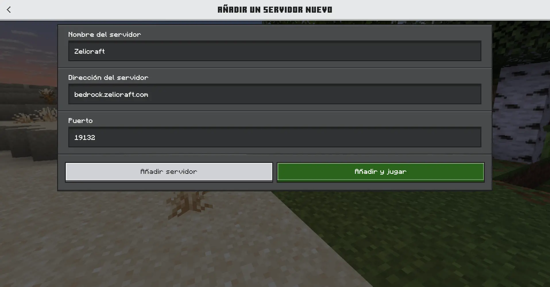 Dirección del Servidor Bedrock